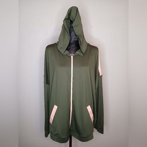 ZELOS Green and Light Pink Hooded Utility Jacket